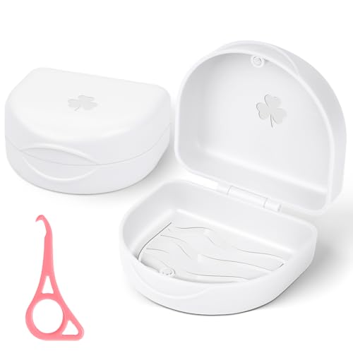OFFCUP Zahnspangendose mit Aligner Entfernungswerkzeug Spangendose Tragbar Dento Box Gebissdose Prothesendose Zahnspangenbox Schienendose Zahnschiene Box -Weiß von OFFCUP