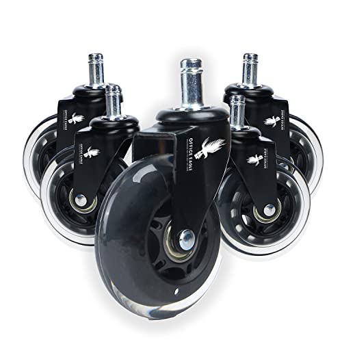 OFFICE EAGLE Bürostuhl Rollen (5er Set) Ersatz-Rollen für Bürostühle passend für 11mm & 22mm - Hartbodenrollen - Gummirollen Bürostuhl mit Bremse von OFFICE EAGLE