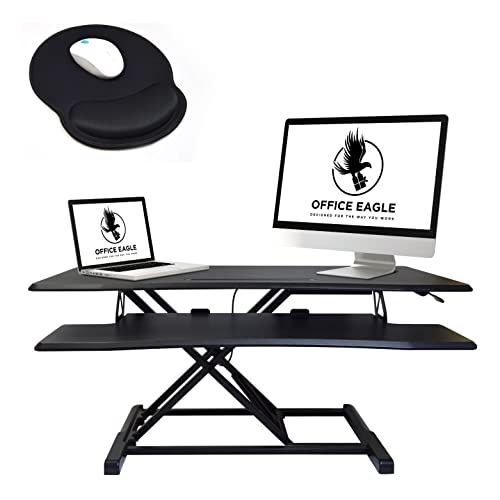OFFICE EAGLE Schreibtischaufsatz höhenverstellbar - mit Mauspad - Robustes Stehpult höhenverstellbar (​​10-50 cm) - mit Kabel-, Handy- & Tablethalterung von OFFICE EAGLE