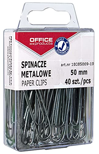 OFFICE PRODUCTS 18085069-19 Büroklammern Metallbriefklammern Silbern in der Box / 50 mm - 40 Stück/ in Praktischer Aufbewahrungsbox/ Paper Clips von OFFICE PRODUCTS