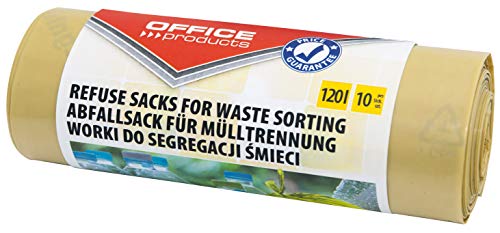 OFFICER PRODUCTS Müllbeutel 120 l Stark | 10 Müllbeutel/1 Rollen | Müllsack Mülltüte Abfallsäcke für Den Hausmüll | Zur Kunststofftrennung | Reissfest (LDPE)| Farbe: Gelb von OFFICER PRODUCTS