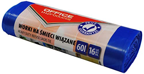 Office Products 22024329-01 Müllbeutel mit Henkeln 60 L - 16 Stück Premium (LDHD) | Müllsäcke Mülltüte Abfallsäcke Mülltüte für Den Hausmüll für das Büro| Farbe: Blau | Foliendicke: 16 μm von OFFICER PRODUCTS