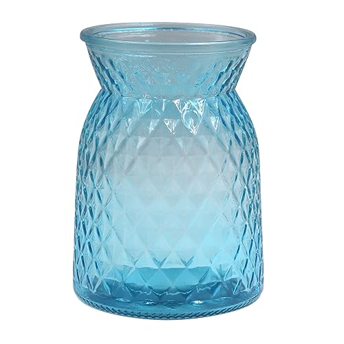 OFFIDIX Glas Blumenvase Gitterstruktur Glasvase Moderne konische dekorative Vase für Tisch Wohnkultur Büro Hochzeit Wohnzimmer (Blau) von OFFIDIX