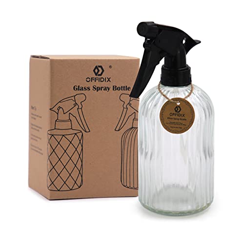 OFFIDIX Glassprühflasche, Feinnebelsprühflasche, Mister Handdrucksystem mit Toppumpe, 0,4L Sprühflasche mit Verstellbarer Düse für Gartenarbeit oder Hausreinigung (transparent) von OFFIDIX