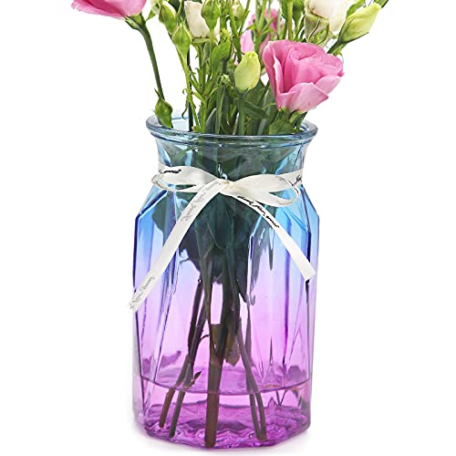 OFFIDIX Glasvase, Moderne geometrische Mittelstücke Dekorative Vase Gradient Multicolor Blumenvase für Büro, Wohnküche, Hochzeitsdekoration (Blau Lila) von OFFIDIX