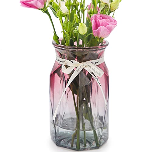 OFFIDIX Glasvase, Moderne geometrische Mittelstücke dekorative Vase Gradient Multicolor Blumenvase für Büro, Wohnküche, Hochzeitsdekoration (lila grau) von OFFIDIX