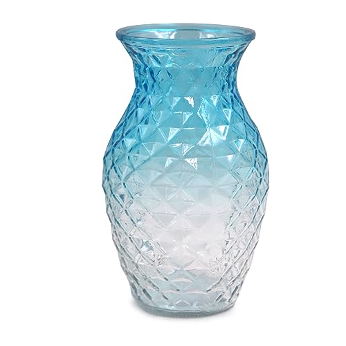 OFFIDIX Glasvase Taillierte Blumenvase Gitter Taillierte Vase Moderner Stil Glas Blumenvase für Zuhause Wohnzimmer Tischdekoration (Blau Klar) von OFFIDIX