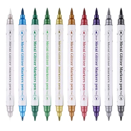 OFFIGAM 10 Stück Teiliges Glitzer Marker Set für Künstler Dual Tip Graffiti Stifte für Journaling Zeichnen und Kreative Projekte Lebendige Farben für Detaillierte Designs von OFFIGAM