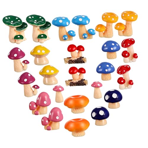 OFFIGAM 24 Stück Teiliges Miniatur Pilzfiguren Harz Niedliche Deko für Garten Terrarien und Diy Projekte Bunte Mini Pilze für Märchenhafte Gartendekoration von OFFIGAM