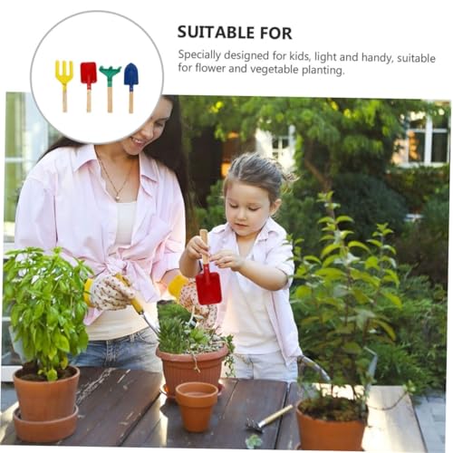 OFFIGAM 4 Stück Teiliges Gartengeräte Gartenwerkzeug aus Metall mit Holzgriff Bunte Gartenharke Schaufel Rechen für Jungen Mädchen Spiel und Pflanzenspaß Zufällige Farbe Zufällige Farbe von OFFIGAM