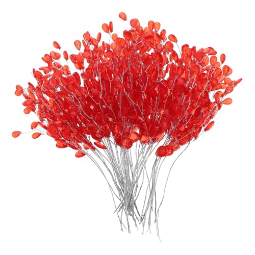 OFFIGAM 50 Stück Acrylperlen Blumenzweige Rote Beaded String Tropfen Künstliche DIY Dekoration für Hochzeit Party Langlebige Blumenarrangements von OFFIGAM
