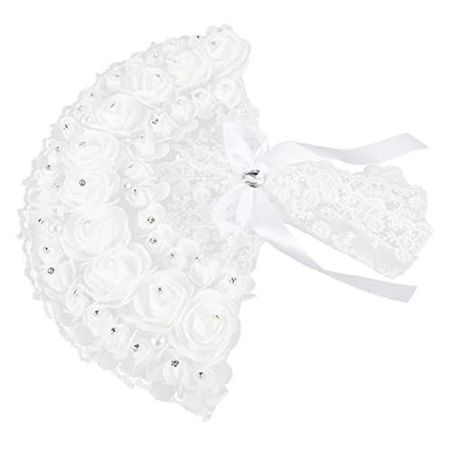 OFFIGAM Braut Handfächer mit Strass und Spitze Handgemachter Eleganter Hochzeitsfächer für Brautaccessoires für Hochzeiten Aufführungen und Partys von OFFIGAM