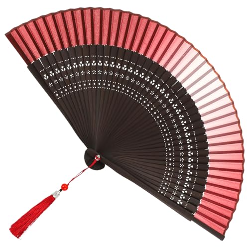 OFFIGAM Chinesischer Faltbarer Handfächer mit Quaste Retro Bambus Fächer Robust und Leicht Bunter Farbverlauf für Tanz Performance und Sommerreisen von OFFIGAM