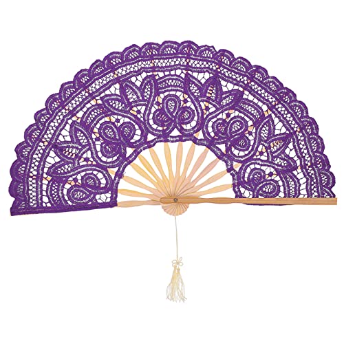 OFFIGAM Faltbarer Spitzenfächer Vintage Handfächer Lila für Hochzeiten Dekoration und Fotoshootings mit Einzigartigem Design für Frauen und Mädchen von OFFIGAM