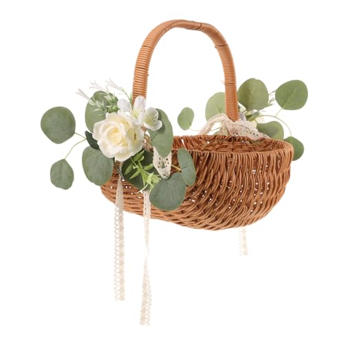 OFFIGAM Handgefertigter Geflochtener Korb Kunst-rattan Multifunktionaler Obstkorb Für Hochzeiten Und Dekoration Robuster Aufbewahrungskorb Für Früchte Und Blumen Für Täglichen von OFFIGAM