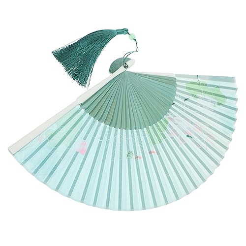 OFFIGAM Lotus -Blatt -lüfter Faltbar Stoffhandfans Handventilator Handfächer Im Chinesischen Stil Dekorationen Bambusfächern Faltfächer Bambus Bambusfan Die Seide Hellgrün von OFFIGAM