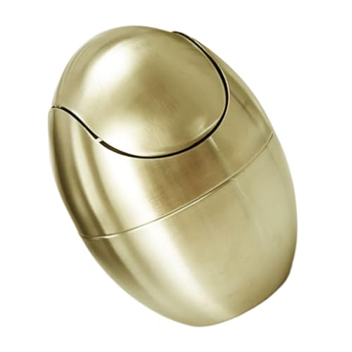 OFFIGAM Mini Desktop Mülleimer Gold Eierförmig mit Schwingdeckel Kleiner Tischabfalleimer für Büro Bad Theke Platzsparend und Langlebig Edles Design für Arbeitsplatten und Schreibtische von OFFIGAM