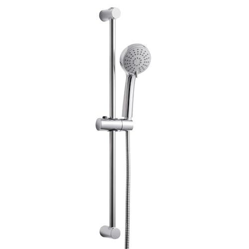 OFFO Duschset aus Edelstahl – Duschstange mit Brause 80 cm, Runder Großer Duschkopf mit Schlauch und Halterung, 3 Strahlarten, Verstellbare Höhe von OFFO