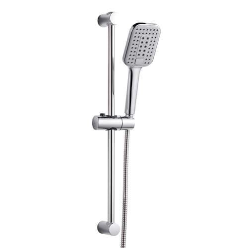 OFFO Duschset aus Edelstahl – Duschstange mit Brause 80 cm, Sparduschkopf Großer Duschkopf mit Schlauch und Halterung, 3 Strahlarten, Verstellbare Höhe von OFFO