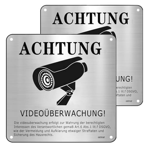 OFFOF 2 Stück Videoüberwachung Schild mit DSGVO Hinweis 15x15cm,Privatgrundstück Aluminium Achtung Selbstklebend Kameraüberwachung Wasserfest, UV-beständig für Zuhause oder Unternehmen OFFOF 2 Stück Videoüberwachung Schild mit DSGVO Hinweis 15x15cm,Privatgrundstück Aluminium Achtung Selbstklebend Kameraüberwachung Wasserfest, UV-beständig für Zuhause oder Unternehmen von OFFOF