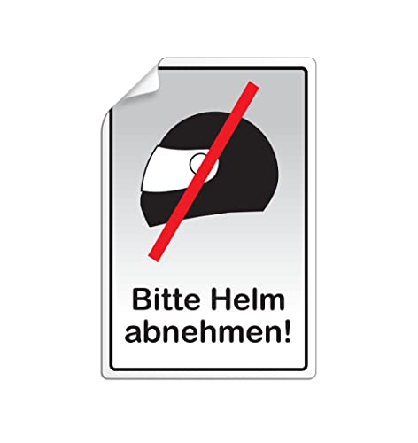 2 Stück Aufkleber Bitte Helm abnehmen Schild Hinweisschild Warnschild für Fenster und Türen | 13 x 9 cm von OFFORM DESIGN
