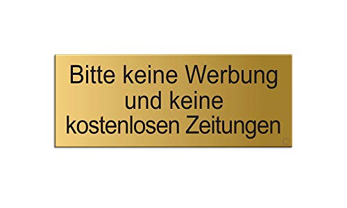 Briefkastenschild Bitte Keine Werbung und Keine kostenlosen Zeitungen 66x25 mm Aluminium mattgold eloxiert vollflächig selbstklebend Nr.28994-M von OFFORM DESIGN