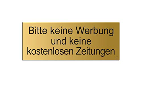 Schild Bitte Keine Werbung und Keine kostenlosen Zeitungen 66x25 mm Aluminium mattgold selbstklebend 28994-M von OFFORM DESIGN