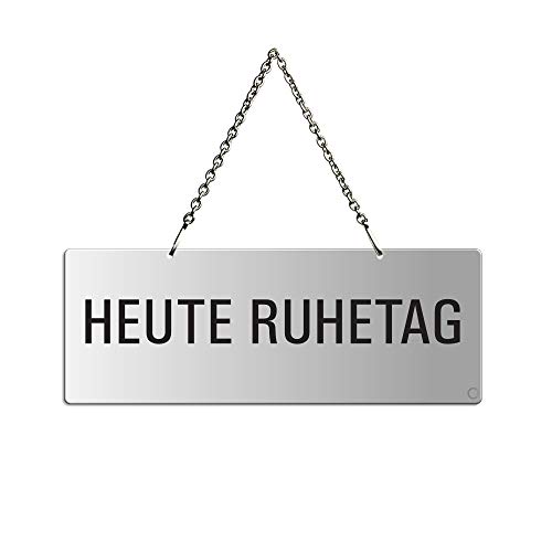 Hängeschild Heute Ruhetag 175x65 mm Aluminiumschild silber-matt eloxiert Text einseitig Metallkette Nr.31019-E von OFFORM DESIGN