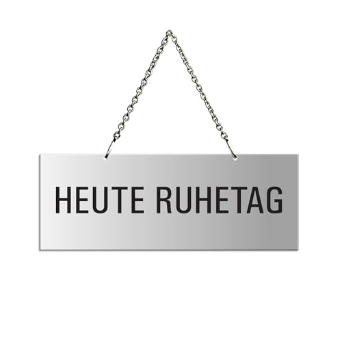 Hängeschild Heute Ruhetag 175x65 mm Aluminiumschild silber-matt eloxiert Text einseitig Metallkette Nr.31019-E von OFFORM DESIGN