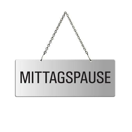 Hängeschild Mittagspause 175x65 mm silber-matt eloxiert Text einseitig Metallkette Nr.31052-E von OFFORM DESIGN
