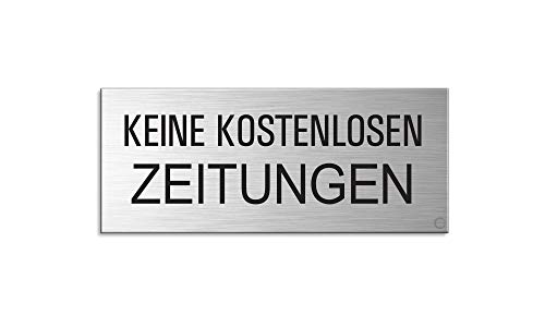 Keine kostenlosen Zeitungen Schild | 60x25 mm vollflächig selbstklebend Aluminium Edelstahoptik Nr.29021-S von OFFORM DESIGN