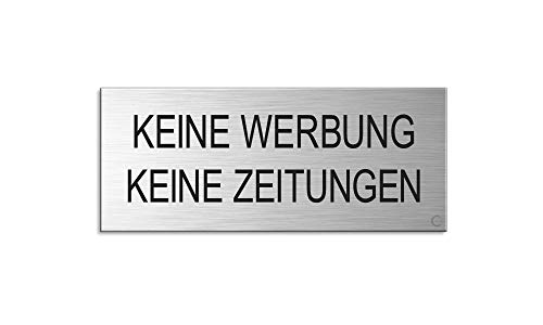 Briefkastenschild Keine Werbung - Keine Zeitungen 60x25 mm Aluminium gebürstet Edelstahl-Optik vollflächig selbstklebend 29012-S von OFFORM DESIGN