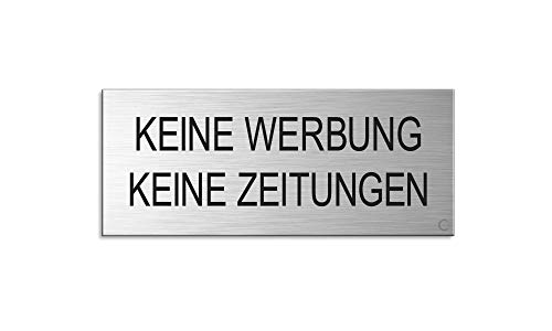 Briefkastenschild Keine Werbung Keine Zeitungen 60x25 mm Aluminium gebürstet Edelstahl-Optik vollflächig selbstklebend 29012-S von OFFORM DESIGN
