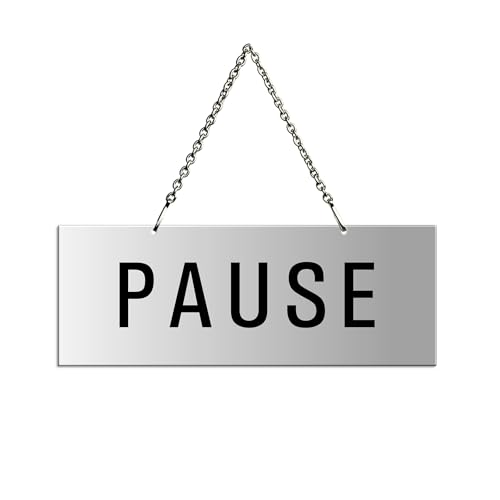 OFFORM DESIGN Hängeschild Pause 175x65 mm Silber-matt eloxiert Text einseitig Metallkette Nr.31017-E von OFFORM DESIGN