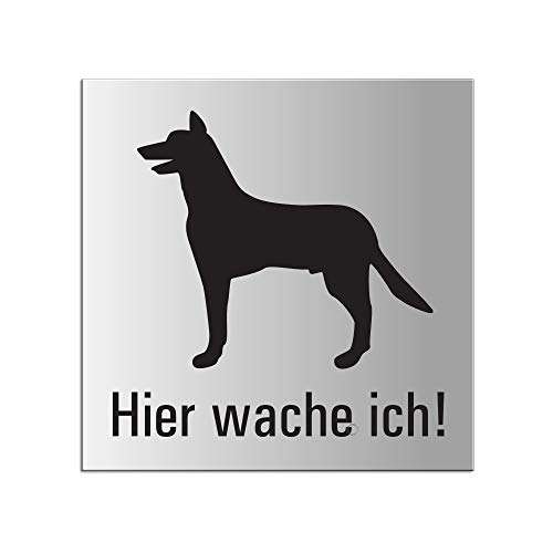 Schild Achtung Schäferhund Hundewarnschild Türschild Aluminium silber eloxiert 12x12 cm selbstklebend Nr.9026-E von OFFORM DESIGN