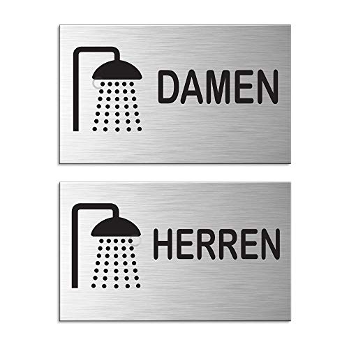 Schild Dusche Damen Herren Türschild 2er-Set Aluminium Edelstahloptik 60x100 mm Nr.44670-S von OFFORM DESIGN
