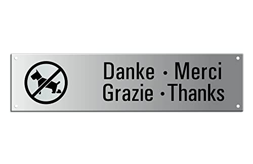 OFFORM DESIGN Schild - Hier kein Hundeklo | 4-sprachig Aluminiumschild silbermatt eloxiert Format 30,5 x 7,5 cm 4 Löcher Nr.35055-EL von OFFORM DESIGN