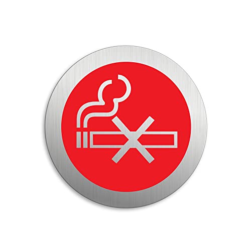 Schild - Rauchen verboten Ø 75 mm Aluminiumschild Edelstahloptik Nr.40011-K von OFFORM DESIGN