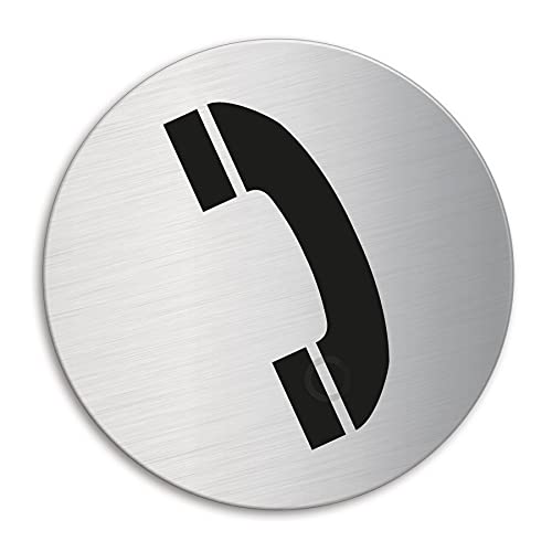 OFFORM DESIGN Schild - Telefon | Türschild aus Edelstahl Ø 100 mm selbstklebend | Original Nr.7556 von OFFORM DESIGN