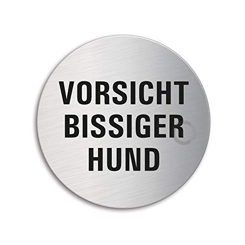 OFFORM DESIGN Schild Vorsicht bissiger Hund Ø 75 mm Türschild aus Edelstahl fein-matt gebürstet selbstklebend 39295 von OFFORM DESIGN