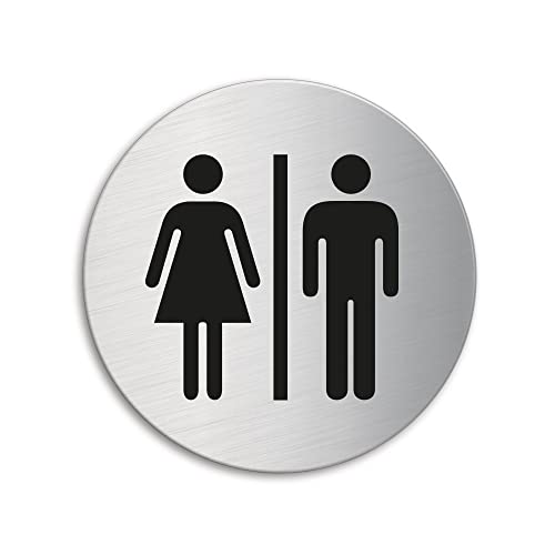 Schild WC Damen Herren Ø 75 mm Türschild aus Edelstahl fein-matt gebürstet selbstklebend 8471 Schild WC Damen Herren Ø 75 mm Türschild aus Edelstahl fein-matt gebürstet selbstklebend 8471 von OFFORM DESIGN