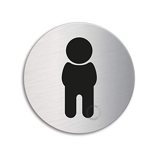 Schild - WC Jungen | Toilettenschild Türschild aus Edelstahl Ø 75 mm selbstklebend | Original Ofform Design Nr.8479 von OFFORM DESIGN