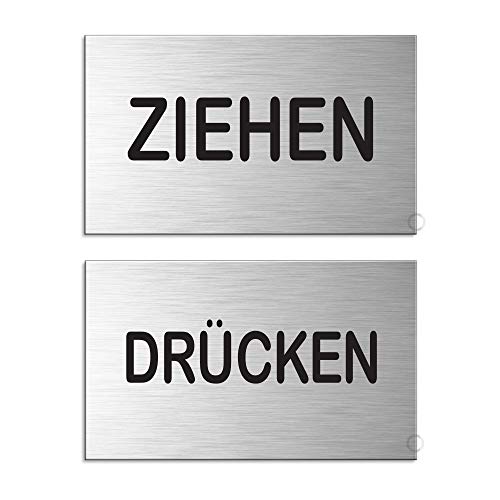 Schild Ziehen Drücken 60x100 mm 2er-Set Aluminium Edelstahloptik Nr.44664-S von OFFORM DESIGN