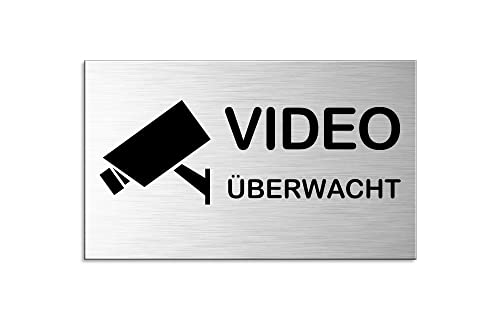 Schild videoüberwacht 60x100 mm Türschild aus Aluminium Edelstahloptik selbstklebend Nr.44637-S von OFFORM DESIGN