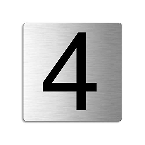 Türnummer 4 Zimmernummer Zahlen Schild aus Edelstahl 85×85 mm selbstklebend Nr.48304 von OFFORM DESIGN