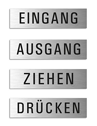 OFFORM DESIGN Türschilder I 4er Set I Aluminium l Edelstahl-Optik I Eingang + Ausgang + Ziehen + Drücken l 160x40 mm l Nr.28013-S von OFFORM DESIGN