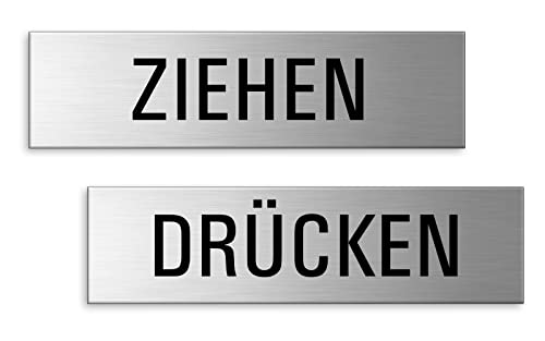 Türschilder Ziehen + Drücken 150x40 mm 2er-Set Aluminiumschilder Edelstahloptik Nr.28008-K von OFFORM DESIGN