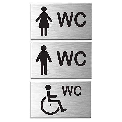 OFFORM DESIGN Türschilder WC Damen WC Herren WC Rollstuhl 60x100 mm Toilettenschilder Aluminium Edelstahloptik 44666-S von OFFORM DESIGN