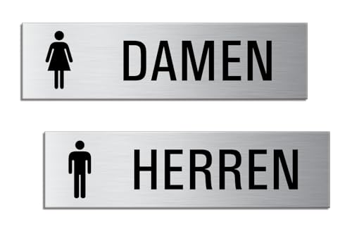 WC Schilder Damen + Herren 150x40 mm 2er-Set Aluminium Edelstahl-Optik Nr.28005-K von OFFORM DESIGN