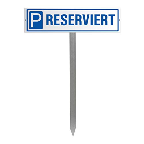 Parkplatz-Schild Reserviert - Aluminium Weiss mit Einschlagpfosten Nr.35456 von OFFORM DESIGN